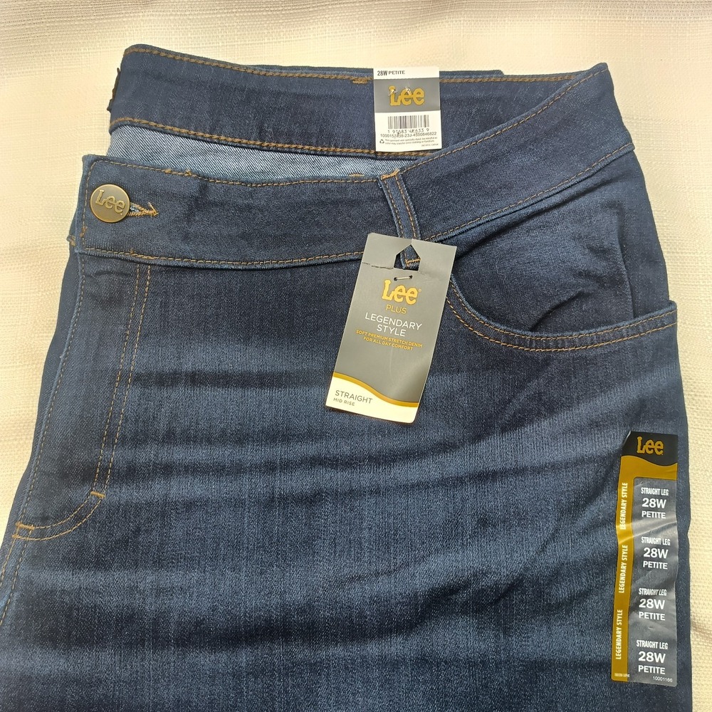 NWT Lee Legendary Style Straight Mid‎ Rise Women's 28W Petite Denim Jeans